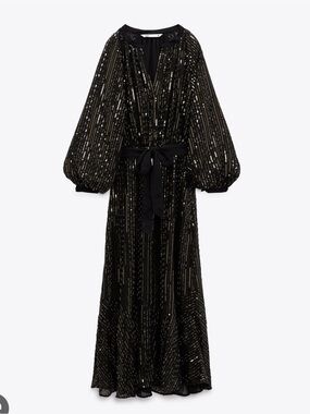 Zara Black Maxi Dress with Gold Sequin Details